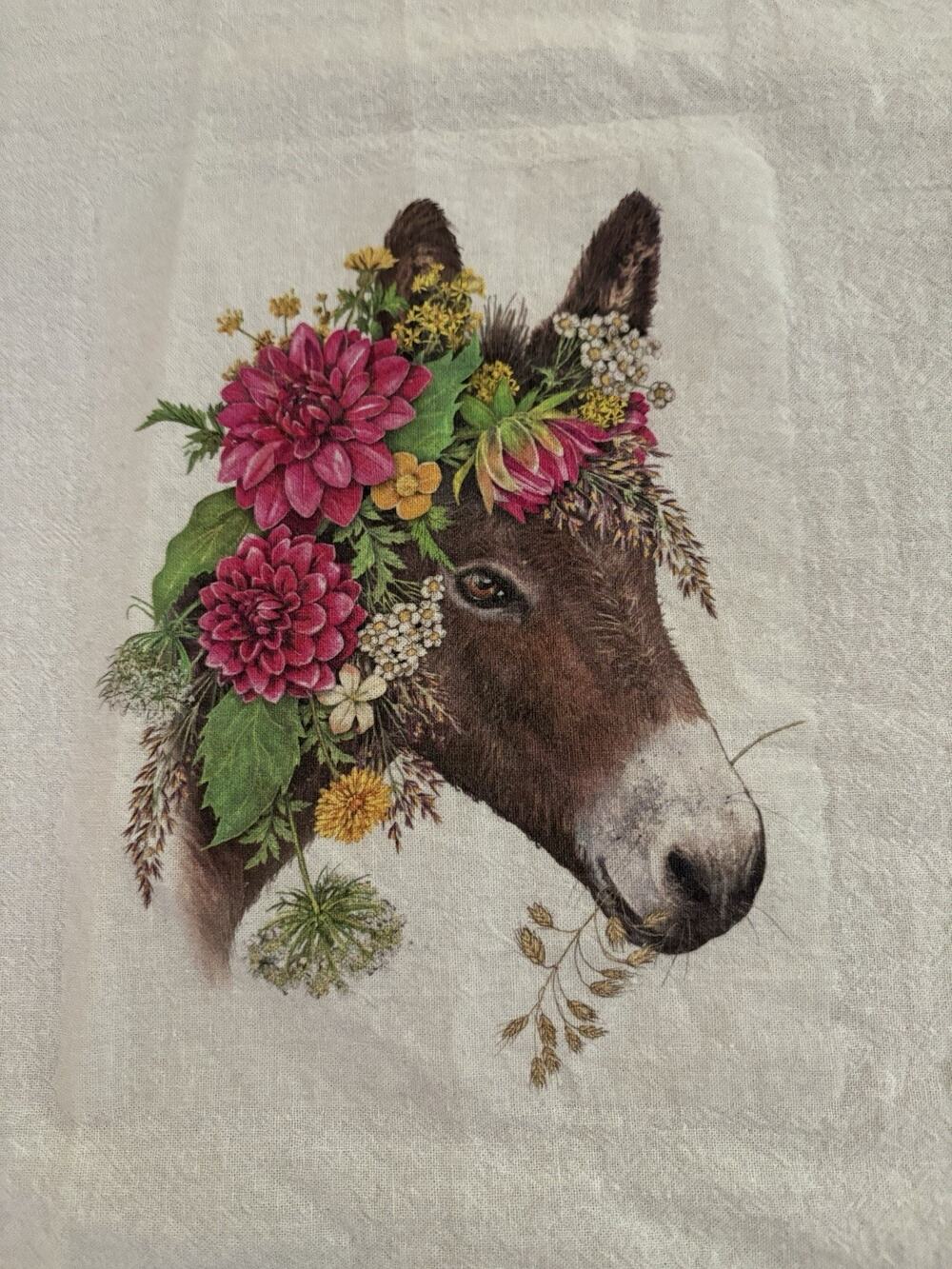 Kitchen Flour Sack Towel Donkey Burro by Mary Lake Thompson 100% Cotton 27x27”